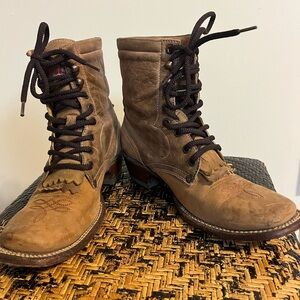 Women’s  Brown Leather Lace-Up Western Work Boots Tombstone